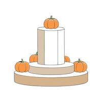 Stone pedestal with pumpkins and light beige background. Product display Halloween design. minimal mockup template. vector