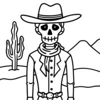 Skeleton cowboy with hat and desert background vector