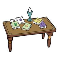 Tarot cards on fortune teller old desk background. Future reading. vector