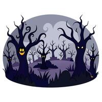 Spooky Halloween background with dark tangled trees and fog vector