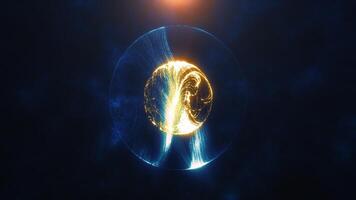 Glowing sphere of light particles on a dark background, symbolizing energy and technology with a dynamic and futuristic feel video