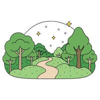 Imaginary forest picture with enchanted sparkles and a hidden route. vector