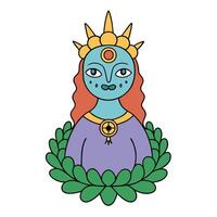 Picture made with of surreal mysterious creature goddess with flowers wreath vector