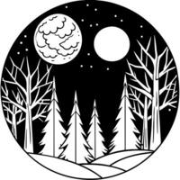 Bright full moon in dark fairy tale forest as wallpaper design vector