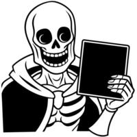 Skeleton working behind a laptop outdoors on a sunny day. Created with . vector