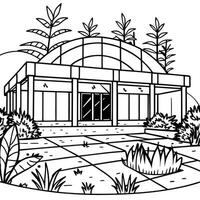 Image of an abandoned ruined mall overrun with plants and weeds vector