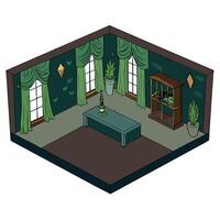 Overgrown mansion room 3d illustration render vector