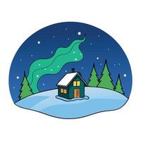 Epic aurora borealis with the beautiful of home and snow vector