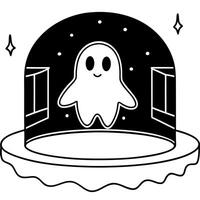 Floating glowing ghost in a dark spooky interior vector