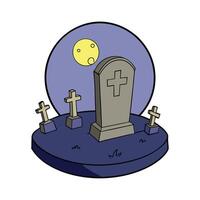 Graveyard at Full Moon Night Halloween Background 3D Renderig vector