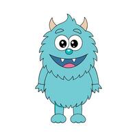 Happy and furry little monster on white background vector