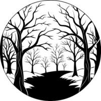 Eerie halloween woods with misty atmosphere and twisted trees horror concept illustration vector