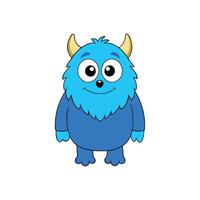 Pretty Blue fluffy cartoon character monster isolated on white background. Monster with horns. funny mascot. 3d render illustration imitation. vector