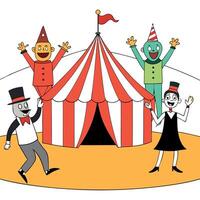 Funny and scary circus actors providing excellent performance carnival evening weekend fair picture vector