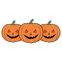Halloween jack o lantern pumpkins in a row on white background. vector