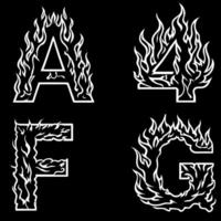 Fire font alphabet made of burning letters on black background. vector