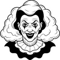 Photography of an ultra realistic Evil woman clown in dramatic ight fog vector