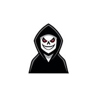 Ghost hacker criminal scary hood anonymous creepy devil danger silhouette shadow black face fear horror night character symbol identity hooligan unknow happy halloween cyber copy space . vector