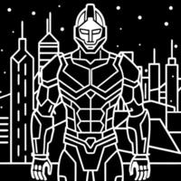Robot cyberpunk warrior futuristic against the backdrop of the night city of the future. Game. virtual reality. vector