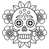 Mexican day of the dead background with paper cut scull and flower. vector