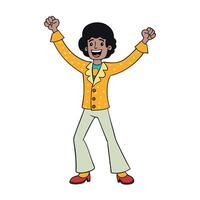 Man Dressed in Retro 1970s Disco Clothes Celebrating vector
