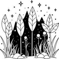 Mystical forest with bioluminescent plants isolated illustration vector