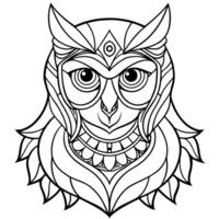 Digital illustration of the face of a mystical owl with incredible shapes. vector