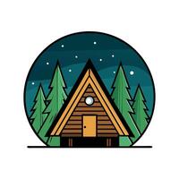 Solitude in the Forest. Forest cabin in the dark woods at night. vector