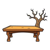 Old wood table and silhouette dead tree at night for Halloween background. vector