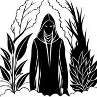 Mysterious man silhouette in dark fantasy forest vector