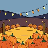 Pumpkin Patch Evening. Warm Lights Illuminate a Festive Fall Gathering vector