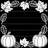 Autumn frame with cute colorful leaves and pumpkins. Thanksgiving and Harvest day trendy black wooden background with beautiful leaves. Fall leaf border with copy space vector