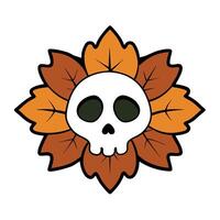 Halloween symbol with skull autumn leaves and dark natural background Symbolizes magic and mysticism vector