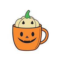 Halloween pumpkin latte in bright orange cup vector