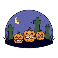 Pumpkins In Graveyard In The Spooky Night vector