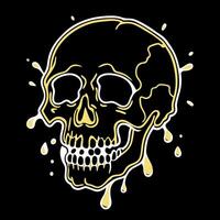 Golden skull with oil splashes on black background. 3d render vector