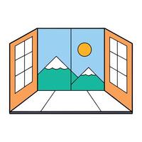 Architecture empty room with window and mountain background with sunlight vector