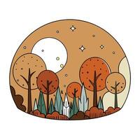 Autumn magical forest background with gigantic moon and mystic lights vector