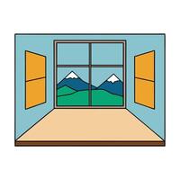 Empty room with panoramic window and mountain view vector