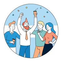 Happy colleagues having a holiday in an office. The concept of a party in a circle of colleagues vector