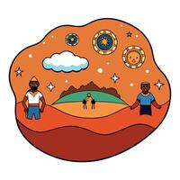 A detailed representation of the sacred Dreamtime paintings of the indigenous Australians. depicting a spiritual tale in vibrant earthy tones vector