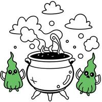 Halloween magical witches green bubbling cauldron with fog and mist floating around it with copy space created with technology vector