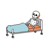 Skeleton with a skull in a hospital bed. The concept of eternal life. . human enhanced vector