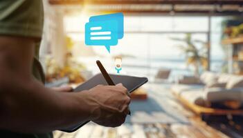 An online chat message icon featuring a speech bubble with smooth, rounded corners, commonly used to represent messaging or communication in digital platforms photo