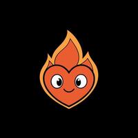 Fire flame heart shape isolated on black background vector