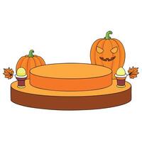 Halloween podium background pumpkin product platform scene display. Background orange autumn podium 3D render scary party spooky fall. happy halloween mockup abstract studio pedestal. vector