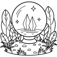 Magic crystal ball in the fantasy forest. vector