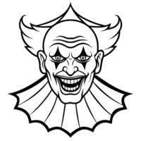 Evil clown face. Portrait of scary spooky clown monster from horror movie with vintage circus on background. vector