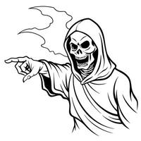 Grim reaper reaching towards the camera isolated on smoky scary dark background with copy space. Halloween poster idea. vector