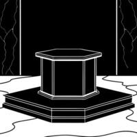 Empty black marble table podium with black stone floor in dark room with smoke. vector